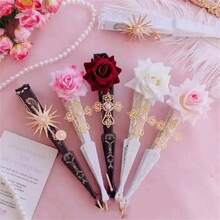 1PC Retro Palace Style Lace Fan, Gorgeous Retro European Rose Folding Fan, Tea Party Dark Manga Exhibition Photography Prop, Photo, Birthday, Valentine's Day, Party Photography Prop (No Pendant) - Multicolor - View 7