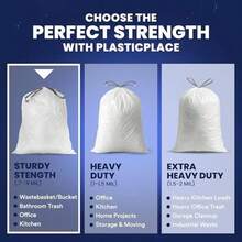 Plasticplace Bolsas de basura de 6 galones, 0.7 mil, forros blancos para cubos de basura con cordón, 17 x 20 pulgadas (100 unidades)(Blanco y gris 100 Unidad (Paquete de 1)) - Multicolor - Ver 7