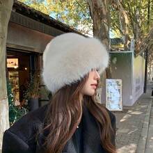 Women's Soft, Fluffy White Knit Hat (Two Colors Available) - Made From A Soft, Fluffy Wool And Polyester Blend, Warm Winter Knit Hat, Elastic Brim | Versatile, Suitable For Outfit Coordination, Outdoor Adventures And Parties, Clothing Accessory, Women's Accessories, Women's Hats, Other Women's Hats - 白色 - 查看 2