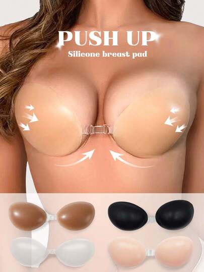 1pc New Black Invisible Silicone Bra, Invisible Adhesive Push-Up Bra, Women's Bra, Invisible Push-Up Bra, Suitable For Women To Wear. Perfect For Backless Evening Dresses And Special Occasions.