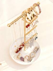 [US-Based Shipping]1pc Elegant Metal Jewelry Stand With Tray For Stylish Storage And Display Of Necklaces,Jewelry Towers, Earrings, And Bracelets,  Home Decor,Perfect Earring Display Stand For Home Organization Or Jewelry Retail, Ideal Christmas Gift For Fashion Lovers, Enhance Your Holiday Decor With This Chic Accessory, Perfect For Thanksgiving, New Year, And Valentine's Day Celebrations.Jewelry Storage Rack, Jewelry Display Stand, Metal Frame Suitable For Storing And Displaying Necklaces, Earrings, Bracelets, And Rings. Elegant Jewelry Storage Display Rack, Perfectly Suited For Necklaces, Bracelets, Earrings, And Rings, Organizing Accessories With Stylish Charm. Elegant, Modern, Minimalist, Practical, Multifunctional, And Highly Decorative, It's Ideal For Bedrooms, Vanities, And Wardrobes. Makes A Wonderful Gift For Girls And Women, Perfect For Birthdays, Christmas, Back-To-School Season, Holiday Gifts, Thanksgiving, New Year, And Valentine's Day. Festive Decor, Fashionable. - Multicolor - View 2