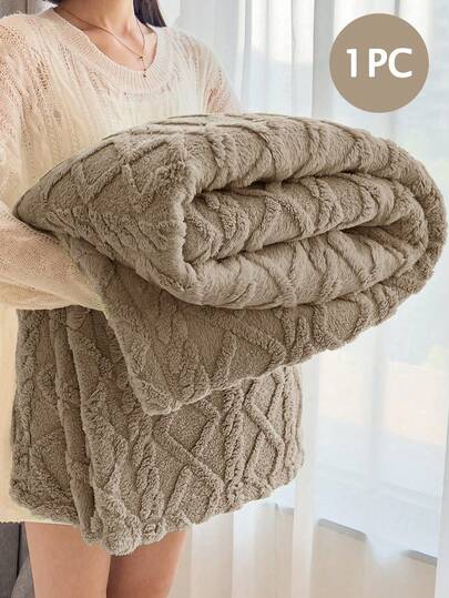 1pc Thickened Taffeta Jacquard Fluffy Fleece Blanket, Soft & Warm, Dual-Use As Bedding & Throw, Suitable For Home, Living Room, Bedroom, Dorm Decor, Autumn Decoration, Christmas Gift