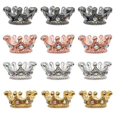 Mix 5/20 Pieces Of 1.2x0.6cm/0.47x0.23in Alloy Small Crown Spacer Beads With Rhinestone Decorative Crown Design Pendant, Used For DIY Jewelry Making, Handmade Earrings, Bracelets, Necklaces, Decorative Crafts Accessories