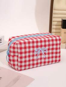 1 Piece Embroidered Bow Pattern Makeup Bag Stylish Grid Print Make Up Bag Large Capacity Cosmetics Storage Bag Zippered Makeup Brushes Storage Bag Portable Travel Makeup Clutch Pouch Classic Checkerboard Print Toiletries Bag Portable Octagonal Travel Toiletry Bag Women's Plaid Print Cosmetics Organizer Bag