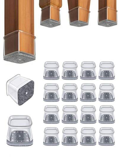 4/8/16/24PCS Square-Chair Leg Floor Protectors,Silicone Furniture Pads For Hardwood Floors, Furniture Sliders For Chair Legs, Rectangle Floor Protectors For Chairs, Silicone Chair Leg Caps Cover,Effectively Protect The Floor And Table Legs,Reduce Noise(Light Gray)
