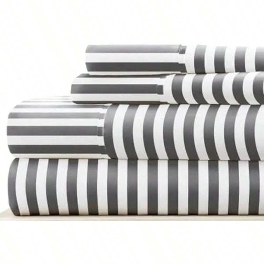 Linen Market - Juego de sábanas de 4 Piezas, Estampado, tamaño ,  Sage(Individual Cinta Gris) - Multicolor - Ver 1