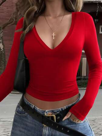 Blusa de punto de manga larga, ajustada y sexy para mujer - Edición Navidad