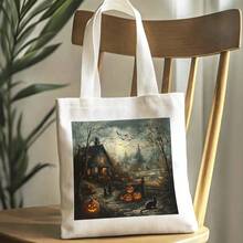 1pc Tote Bag, Halloween-Themed Pattern With Pumpkins And Black Cat, 13.4*15.7inch/34*40cmOpen In New Tab. - Multicolor - View 2