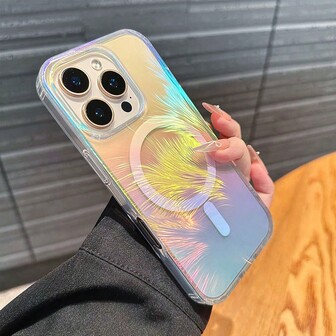 1 pieza Funda de teléfono linda con plumas de colores, material de PC+TPU, compatible con iPhone 17 Pro Max, 17 Pro, 17 Air, 16 Pro Max, 16 Pro, 16, 15 Pro Max, 14, 13, 12, 11 etc. Funda protectora magnética