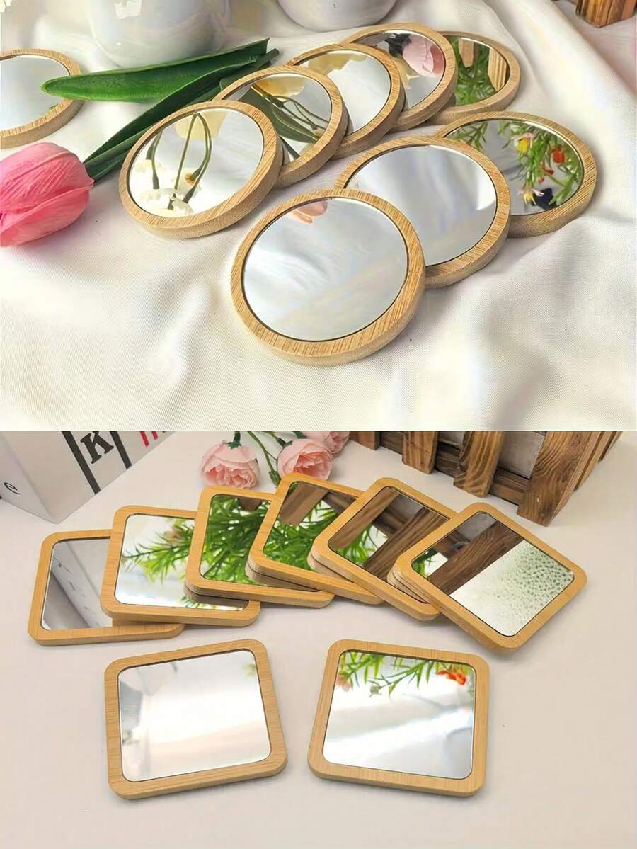Espejo compacto de alta definición redondo, espejo de maquillaje de mano para viajes, espejo cosmético mini, espejo de mano decorativo para el Día de San Valentín de las mujeres, espejo artesanal, regalos, viajes, artículos baratos, artículos esenciales para viajes - Multicolor - Ver 1
