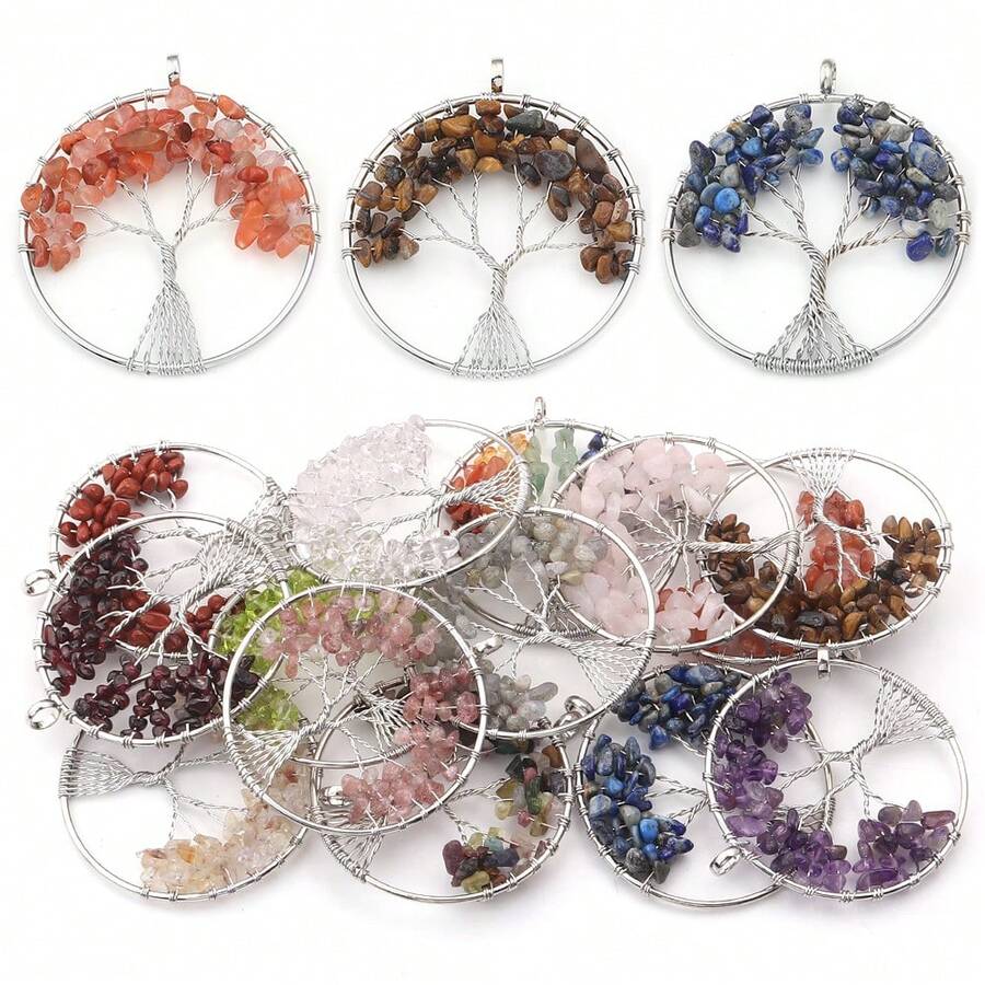 1pc Synthetic Crystal Multicolor Life Tree Pendant - Synthetic Crystal Beads Aura Talisman