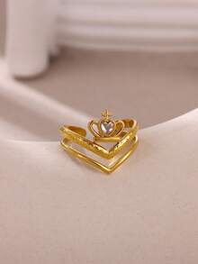 1pc Fashionable Versatile Retro Stainless Steel V-Shaped Ring - JZ8465G - View 2