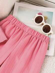Left Mama 2pcs/Set Young Girl' Cute Bow Sleeveless Top And Straight Pants Set, Summer - Pink - View 6