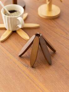 3/4/5pcs Wooden Heat Insulation Pad Set, Foldable Tree-Shaped Black Walnut Wood Placemat Holder, Heat Resistant Coasters, Wooden Placemats, Pot & Cup Mats, Christmas Gift - Multicolor - View 6