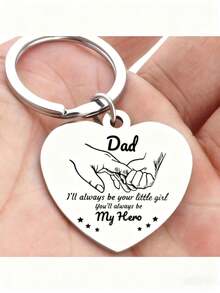 1pc To Dad Heart Shaped Hand In Hand Stainless Steel Keychain Gifts For Father's Day Birthday Gifts From Son Or Daughter - Silver - View 1