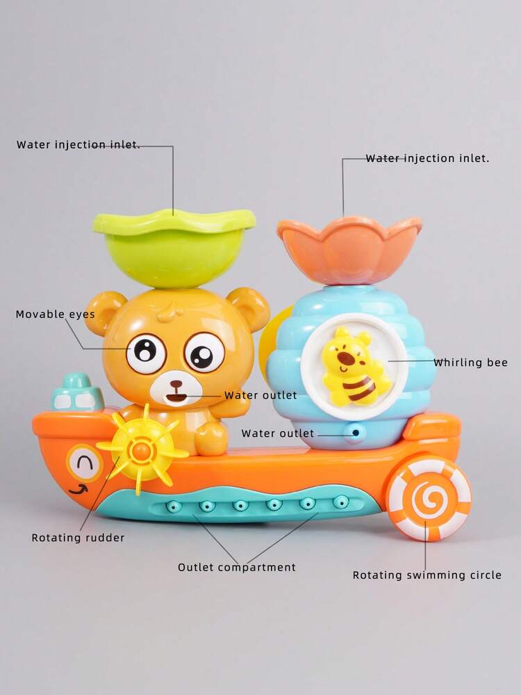 Baby Bath Toy Shower Spinning Toy, Infant Bathtub Water Spray Toy, Toddler Bath Time Spinning Shower Toy, Parent-Child Interactive Fun Toy, Children's Gift, Birthday Gift - Bear Bathroom Boat (with 1 Spoon) - View 5