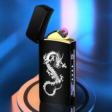 Double Arc Windproof Flameless Fingerprint Touch Lighter With LED Battery Display, USB Touch Metal Plasma Lighter, Men's Gift - 彩色 - 查看 21