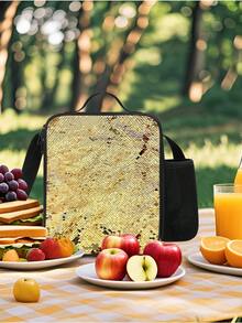 Reusable Insulated Lunch Box Bag, Large Capacity Tote With Shiny Sequins For Kids, Waterproof Zipper Closure, Portable Lunch Bag For Travel, Camping, Work, Back To School