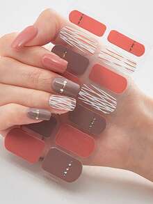 2片/套 全覆盖防水美甲贴纸，渐变金属效果美甲贴，美甲装饰贴，适合日常女性使用 - 彩色 - 查看 8