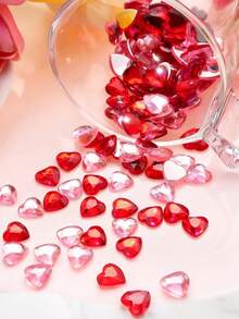 100/200pcs Valentine's Day Acrylic Heart Shaped 3-Rhinestone Flat Bottom Red Decor, Suitable For Wedding Table Scattering, DIY Crafts, Jewelry Making, Valentine's Day Wedding Decor, DIY Clothing Shoes Jewelry Crafts, Valentine's Day Centerpiece, Vase Filler, Photography Props, Party Supplies - Multicolor - View 15