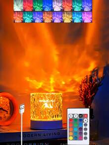 一款带有旋转水波纹效果的投影夜灯/台灯。这是一款创意床头灯，拥有16种颜色和遥控器，是一款RGB遥控氛围灯，适用于儿童房、卧室和走廊。它还可以作为圣诞灯饰、灯串、圣诞主题灯、卧室灯、灯罩、圣诞装饰品、家居装饰、客厅装饰、圣诞礼物等。 - 圓形水波紋投影燈 - 查看 3