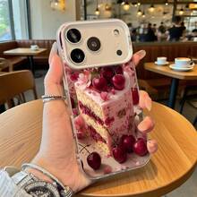 Funda de Teléfono con Patrón de Pastel de Cereza Rosa para Modelos de  y  Adecuada para Todas las Estaciones Opción de Regalo Ideal - Negro - Ver 3