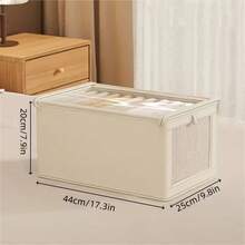 1/2pcs Uncovered/Covered Fabric Foldable Transparent Window Clothing Storage Box, Drawer Style Jeans Organizer Box For Home - Beige With Lid - View 6
