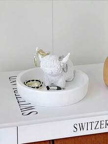 Giá đỡ nhẫn hình bò cao nguyên kèm khay tròn, tượng bò Scotland, giá đỡ nhẫn cưới/nhẫn đính hôn, giá đựng trang sức hình bò nhỏ, khay đựng trang sức làm quà tặng cho người yêu thích bò. - Nhiều màu - Xem 8