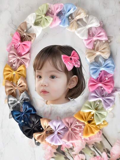 2件套女孩可爱甜美发夹头饰，公主刘海发夹，珍珠薄纱蝴蝶结装饰发饰，适合日常穿搭，儿童女孩发夹