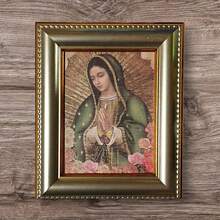 Cuadro Religioso de la Virgen de Guadalupe, Marco Plateado de Lujo con Detalles Perlados, Litografía en Lino, 18 x 15, Acabado Mate, Decoración Devocional - 1 - Ver 4