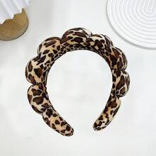 Leopard Print Sponge Headband, Makeup Headband, Halloween Headpiece, Christmas Hair Accessory, Women's Facial Wash Headband, SPA Gift, Party, Casual Wear, Lightweight & Comfortable, Women's Hair Band, Home Beauty Women's Accessory Gift, Animal Print - Coffee Brown - View 7