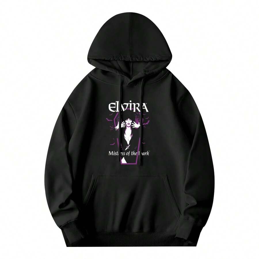 Elvira, Mistress Of The Dark Purple Bats And Coffin Pullover Hoodie,Soft And Breathable Fabric, Loose Style, Perfect For Concerts And Hiking Trips - 款式22 - 查看 1