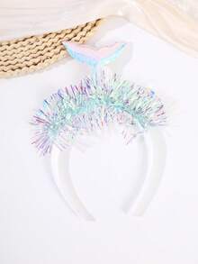 1pc Mermaid Holographic Rain Headband, Iridescent Fish Tail Tassel Design, Unique Party Hairstyle Accessory - Multicolor - View 4
