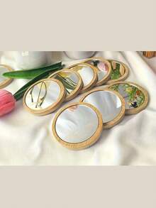 Espejo compacto de alta definición redondo, espejo de maquillaje de mano para viajes, espejo cosmético mini, espejo de mano decorativo para el Día de San Valentín de las mujeres, espejo artesanal, regalos, viajes, artículos baratos, artículos esenciales para viajes - Multicolor - Ver 7