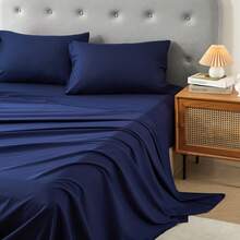 3/4 Pieces Sheet Set, Cooling Sheets For 3 Pieces Twin Sheet Set With Pillowcase, Full/Queen/King Size Bed Set With 4Pieces, Derived From Microfiber, Breathable & Soft, Deep Pocket Up To 16", Hotel Luxury Silky Bedding For Hot Sleepers - Dark Blue - 查看 3