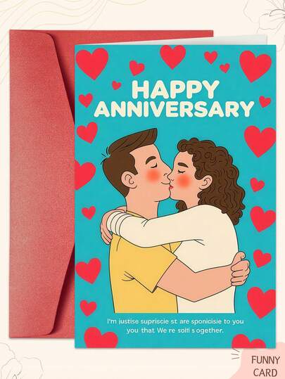 1PC Anniversary Card With Hearts (With Envelope) - Blue Background & Red Hearts, "Happy Anniversary" Message, Elegant Romantic Design, Ideal For Couples, Valentine's Day/New Year/Wedding Anniversary Gift