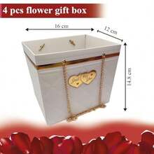 D4 Pcs White Flower Box Paper Bouquet Storage Bucket Hand Bag With Metal Chain Waterproof Florist Flower Boxes For Gifts Wrapping Plies - 白色 - 查看 2