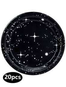 10pcs/20pcs/50pcs Stars Birthday Party Decorations Galaxy Plates Space Theme Black And Shining Star Paper Plate Supplies For Outer Spaces Disposable Tableware Set Birthday Baby Shower Night Sky Decor Supplies - Multicolor - View 10