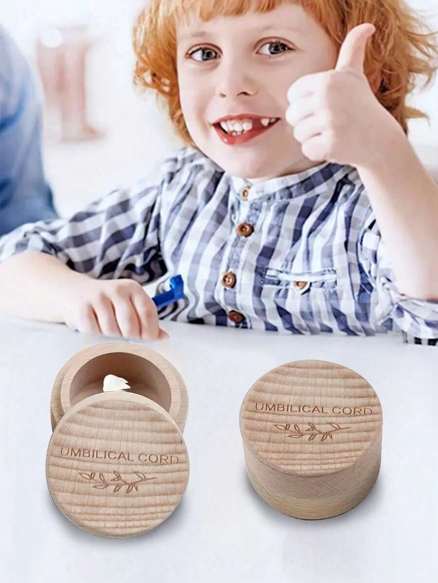 Hộp gỗ đựng răng lưu niệm, làm từ chất liệu tự nhiên bền chắc, hộp đựng kỷ niệm di động, món quà lý tưởng cho các bậc cha mẹ mới, họa tiết đáng yêu được khắc trên hộp. - Nhiều màu - Xem 1