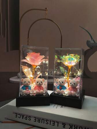 1ชิ้น ของขวัญดอกไม้นิรันดร์, วันแม่, ของขวัญรับปริญญา, โคมไฟดอกกุหลาบพลาสติก, ของขวัญสำหรับภรรยา, แม่, วันวาเลนไทน์, วันเกิด, วันครบรอบ, ไฟบรรยากาศตกแต่งบ้าน