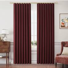 Beige Linen% Blackout Curtains 84 Inch Long, Rod Pocket/Back Tab/Hook Belt/Clip Rings, Thermal Insulated Drapes Bedroom Living Room With Hooks (1 Panel, 60 X 84), Stylish Window Treatments - 勃根地 - 查看 9