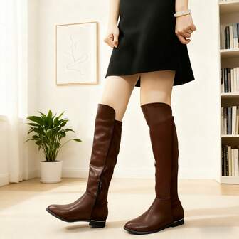 Autumn/Winter Fashion Thick Sole Flat Low Heel Chelsea Boots, Boots, Knee-High Boots, Sexy High Boots
