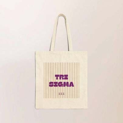Tri Sigma Lightweight Polyester Canvas Tote Bag - Beige With Purple Geometric Pattern, Casual Fashion Design, With Built-In Pocket And Suitable For Daily Use