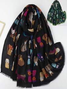 2件装女士波西米亚风流苏动物猫印花围巾披肩 - 兩件套 - 查看 1