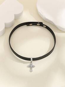 Collar de cuero de poliuretano estilo punk oscuro y exagerado, collar de cadena de restricción para el cuello - A - Ver 3