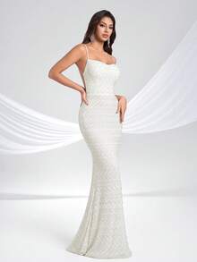 Elasola Đầm dạ hội dáng đuôi cá không tay, lấp lánh, thanh lịch dành cho nữ, thích hợp cho các buổi tiệc trang trọng, dài, tinh tế và quyến rũ, phù hợp cho mọi dịp đặc biệt như đám cưới, mùa xuân. - trắng - Xem 4