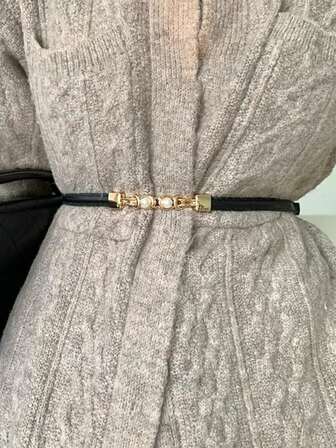 1 pieza Cinturón ajustable de mujer con hebilla de perla multifuncional y de moda, adecuado para uso diario