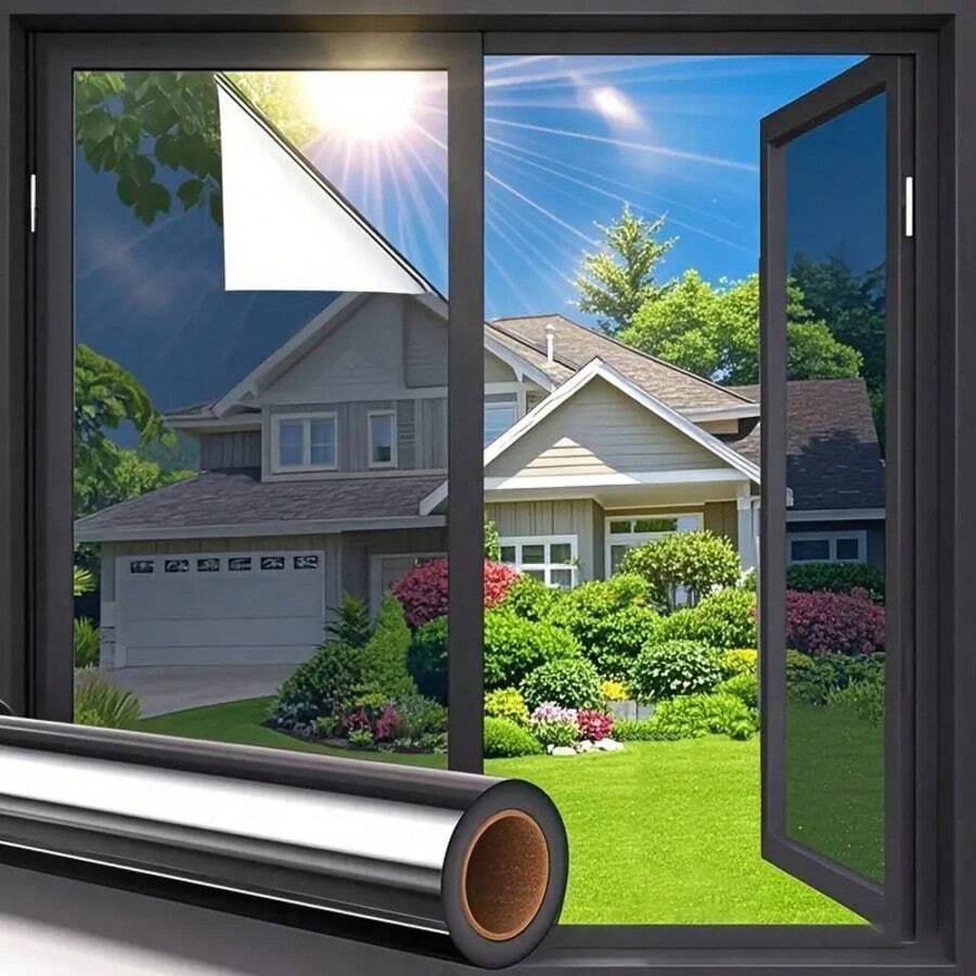 One-Way Window Film: Mirror Reflective Window Film, Privacy Insulation, UV Protection, Anti-Glare Window Sticker Film, Safety Window Film, Home/Office Use Sun-Blocking Film (Silver-Silver)