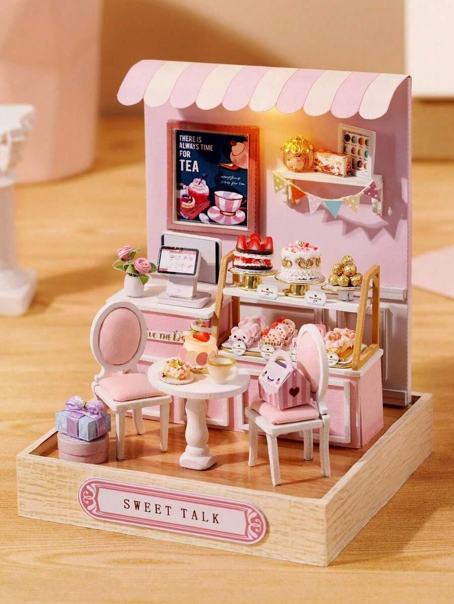 3D拼图模型 - 带防尘罩的蛋糕店，厨房/卧室/店铺场景装饰，DIY微缩模型套件，含家具，青少年及成人圣诞节/生日礼物，无需胶水或电池 - 彩色 - 查看 1