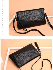 Luxury Crocodile Embossed Clutch Bag, Fashion One Shoulder Party Handbag For Women, Versatile Personalized Crocodile Pattern Clutch - Black - View 4